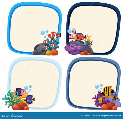 Border Template with Cute Fish Stock Vector - Illustration of graphic, bluetang: 104154745