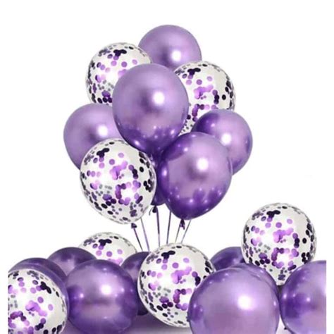 Purple Metallic & Confetti Latex Balloons - 10 Piece - Pretty Party Shop