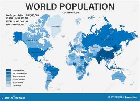 World Population On Political Map With Scale, Borders And Countries ...