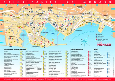 Tourist map of Monaco with sightseeings and hotels