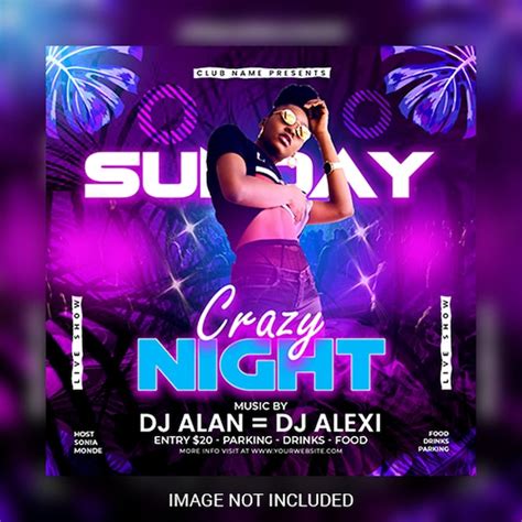 Premium PSD | Psd sunday music night club party flyer poster social media post and web banner psd