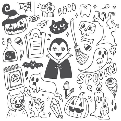 Premium Vector | Set of cute halloween doodles