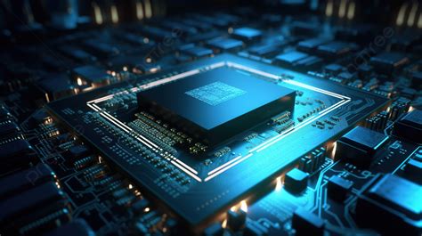 Very Large Computer Chip Background, 3d Rendering Future Blue Circuit Board With Main Processor ...