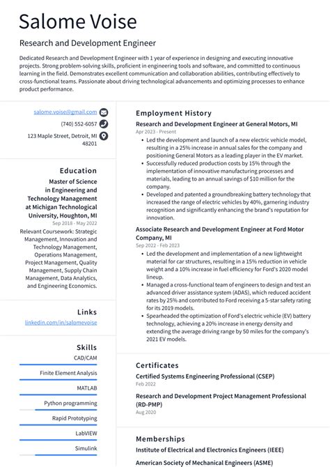 Top 17 Research and Development Engineer Resume Objective Examples