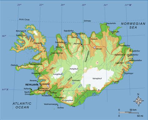 Large detailed physical map of Iceland with roads and cities | Vidiani ...