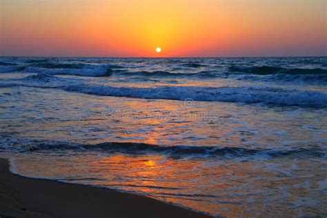 Haifa Beach Sunset in Israel - Dado Beach Stock Photo - Image of resort ...