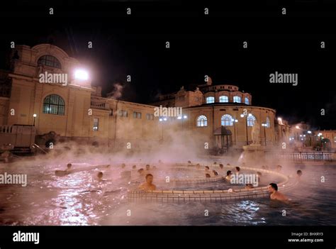 Steam rising off the Szechenyi Baths on a cold winter night in Budapest ...