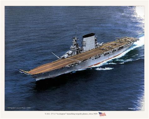 Rare color picture of the USS Lexington (CV-2) underway in 1929. | Navy aircraft carrier ...