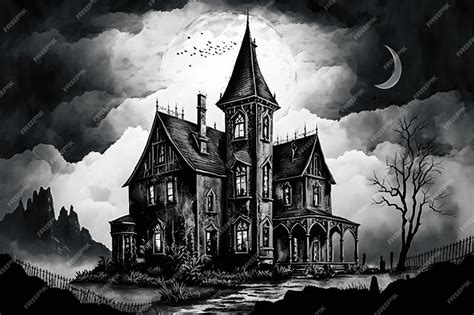 Premium AI Image | Sketch of gothic house with dramatic stormclouds in the sky