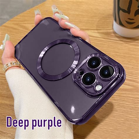 Deep Purple For iPhone 14 Luxury Plating Magnetic Phone Case For iPhone ...