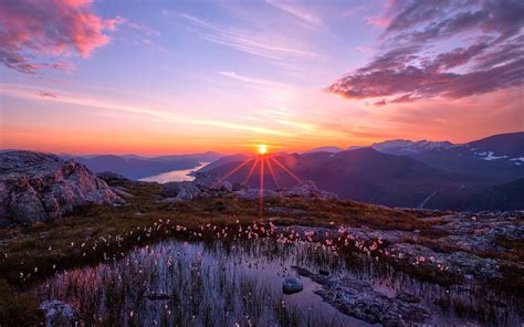 Wallpaper Hills, Rocks, Mountain, Sky, Clouds, Sunrise, Flowers - Resolution:1920x1200 - Wallpx