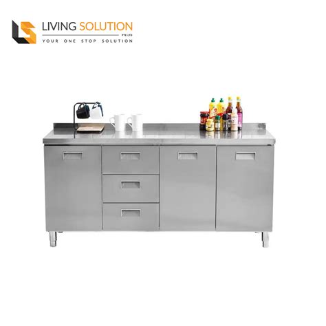 160cm with 3 Drawers Full Stainless Steel Kitchen Cabinet - Living Solution Pte Ltd