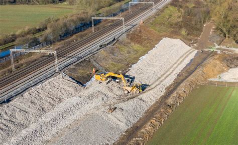 Drone Images: Victorian-built railway embankment in Warwickshire gets upgrade