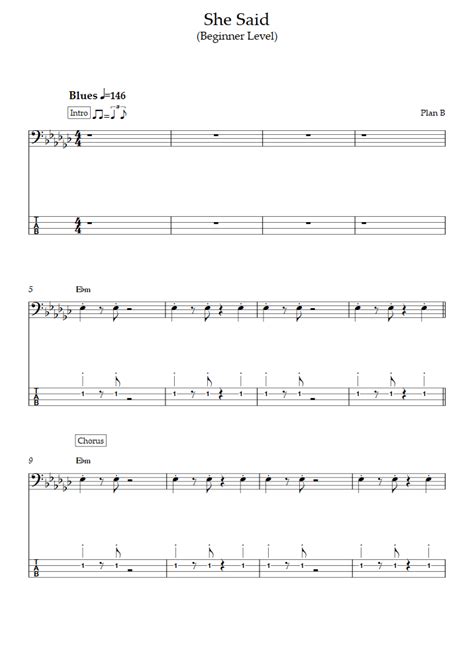 She Said (Beginner Level) (Plan B) - Bass Tabs