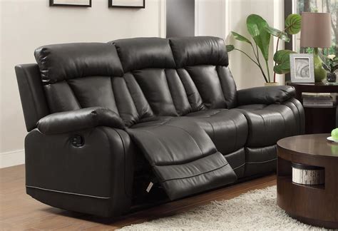 Homelegance Ackerman Double Reclining Sofa - Black Bonded Leather Match ...