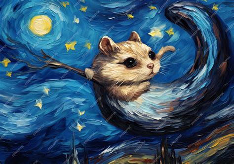 Premium AI Image | painting of a cat flying through the night sky with stars generative ai