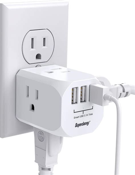 Multi Plug Outlet Extender, SUPERDANNY 3 USB Wall Charger, Plug Extender with 4 Outlets Splitter ...