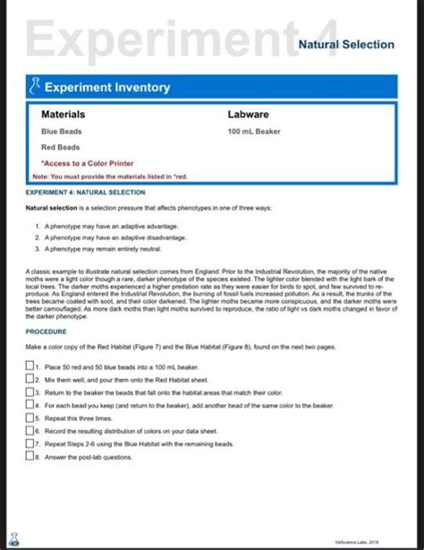 Solved Natural Selection EXPERIMENT 4: NATURAL. SELECTION | Chegg.com