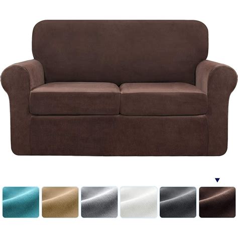 Subrtex 3-pieces Velvet High Stretch Washable Individual Cushion Loveseat Slipcover, Chocolate ...