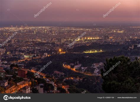 Barcelona City Night View Lights Top Mount Tibidabo Blue Hour — Stock Photo © davidzfr #426691164