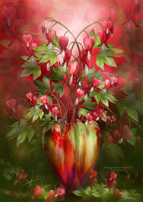 Bleeding Hearts In Heart Vase Mixed Media by Carol Cavalaris - Fine Art America