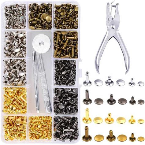 360 Sets 3 Sizes Leather Rivets Double Cap Rivet Tubular Metal Studs ...