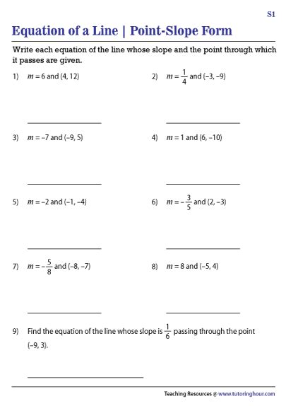 Point-Slope Equation of a Line Worksheets