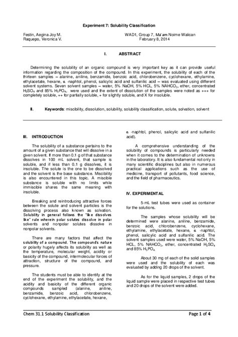 (DOC) Solubility Classification Using Water, 5% NaOH, 5% HCL, 5% NAHCO3 ...