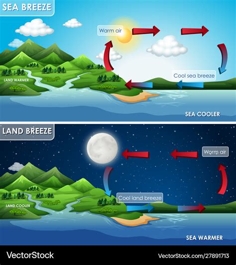 Science poster design for land and sea breeze Vector Image