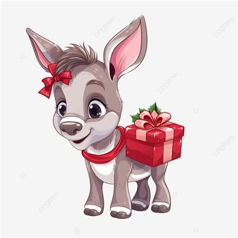 Cute Donkey Carrying Christmas Gift Cute Christmas Cartoon Illustration, Cartoon, Cartoon Design ...