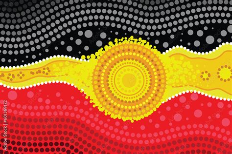 Dot art of aboriginal motif with the colors of the aboriginal flag ...