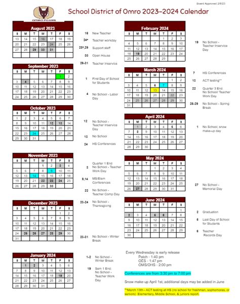 2023-2024 School Year Calendar | School District of Omro