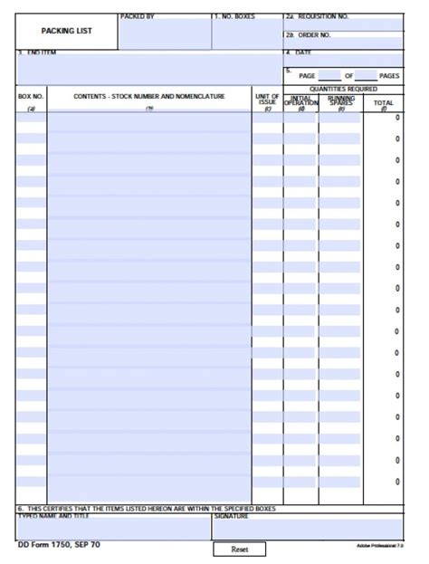 Download Fillable DD Form 1750 - Packing List wikiDownload