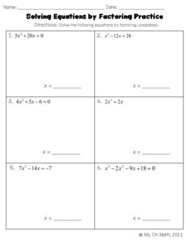 Algebra 2 Factoring Flow Chart and Solve by Factoring Pixel Art BUNDLE