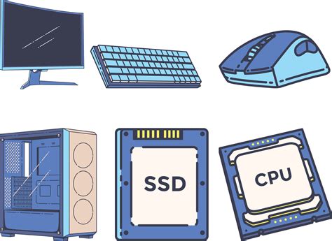 Set of computer components. Vector illustration in cartoon style ...