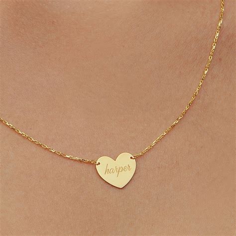 14K Solid Gold Heart Necklace/ Heart Name Necklace/ Love - Etsy