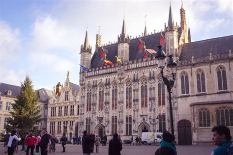 Medieval architecture and Christmas tree in Brugge (Bruges), Belgium in ...