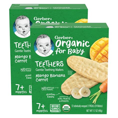 Gerber Organic For Baby Teethers, Mango Banana Carrot, Gentle Teething Wafers, Made With Non-GMO ...