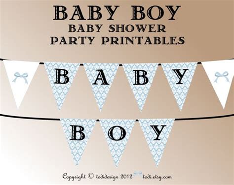 Baby Shower Party Printables INSTANT DOWNLOAD Damask Baby Boy - Etsy | Baby boy shower party ...