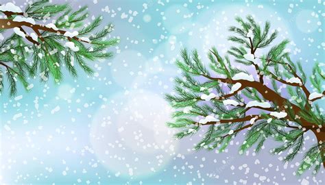 Premium Vector | Snowy pine trees background with snow on the trees