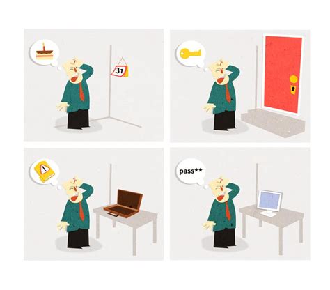 Forgetful person, illustration or cartoon. Design single-panel ...