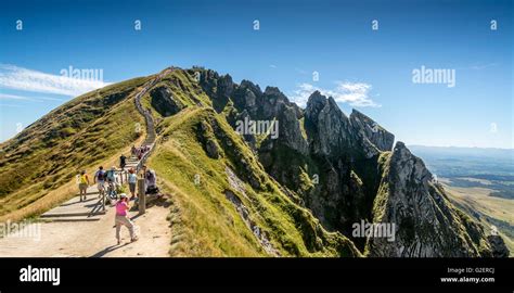 Tourists in Massif of Sancy, Auvergne Volcanoes Natural Regional Park, Monts Dore, Massif du ...