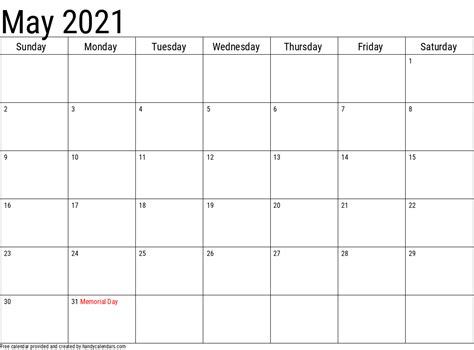 2021 May Calendars - Handy Calendars