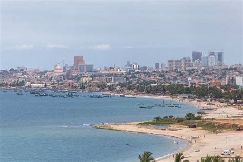 Aerial View of Downtown Luanda, Marine Coast and Beach, Marginal and ...