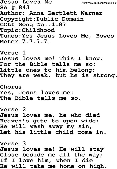 Salvation Army Hymnal Song: Jesus Loves Me, with Lyrics and PDF