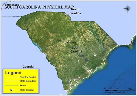 a map of the state of south carolina with its capital and major cities on it