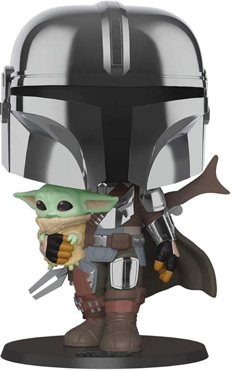 Amazon.com: Pop! Star Wars: The Mandalorian - 10 Inch Chrome Mandalorian with The Child Vinyl ...