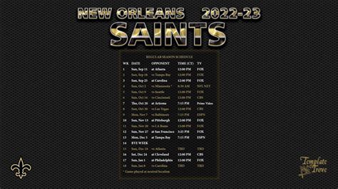 2022-2023 New Orleans Saints Wallpaper Schedule