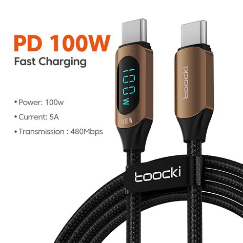 Toocki PD 100W USB C To Type C Cable LED Display 66W USB-C Type-C Cable Phone Charging Cord For ...