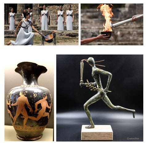 Olympic Games Torchbearer, Greek Athlete Statue bearing Torch and Olive Branch, Ancient Greece ...